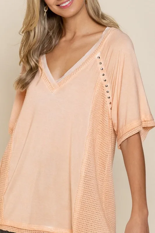 *Online Exclusive* Studded Waffle Top (Multiple Colors)