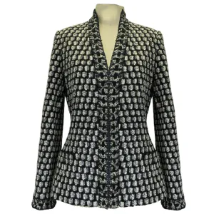 Oscar de la Renta Navy / White / Black Open Front Tweed Jacket