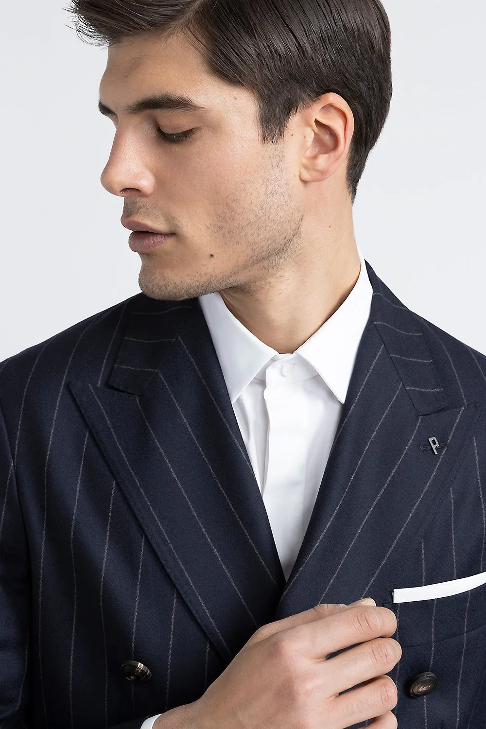 Pinstripe wool double-breasted blazer