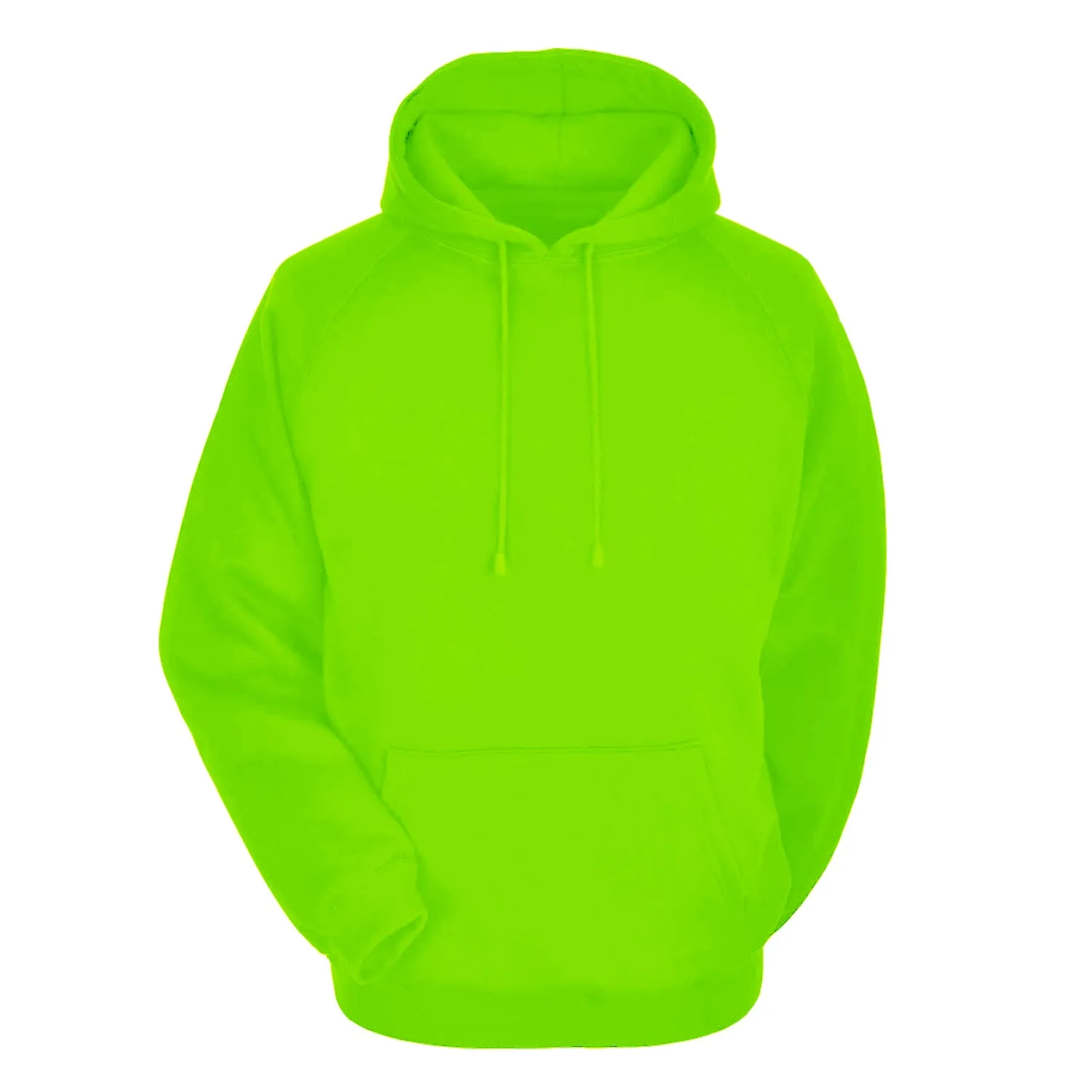 Regular Fit Men's Solid Neon Green Cotton Blend Hooded Kangaroo Sweatshirt