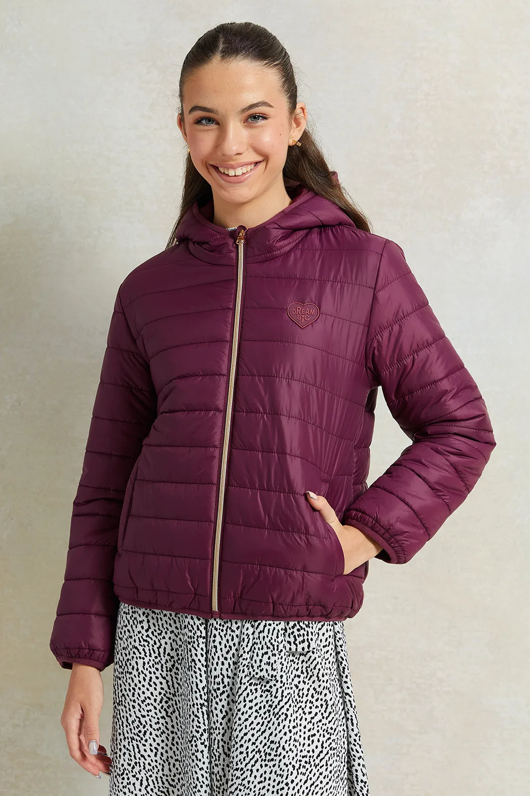 Senior Girls Burgundy Padded Hooded Jacket