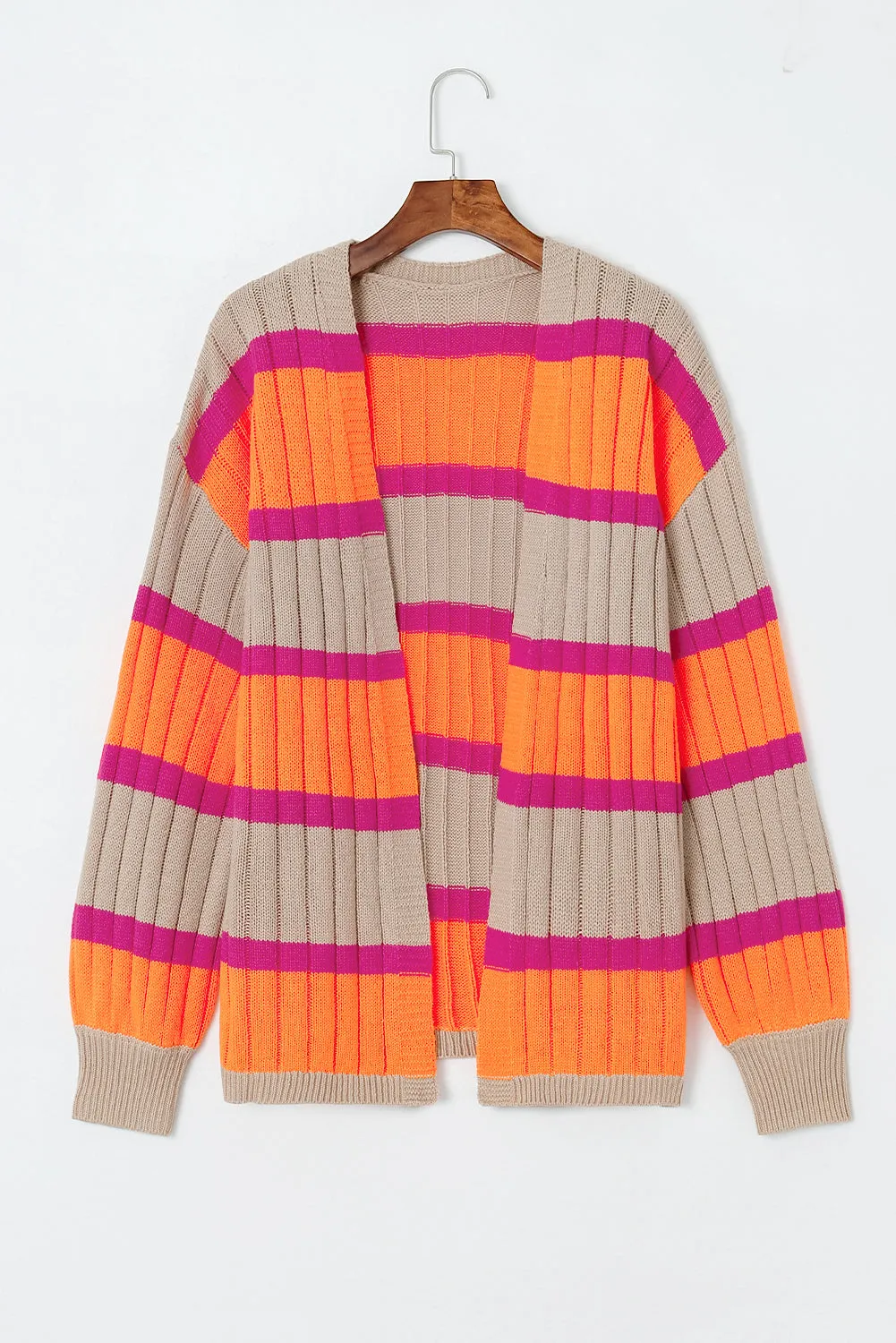 Stripe Colorblock Drop Shoulder Cardigan