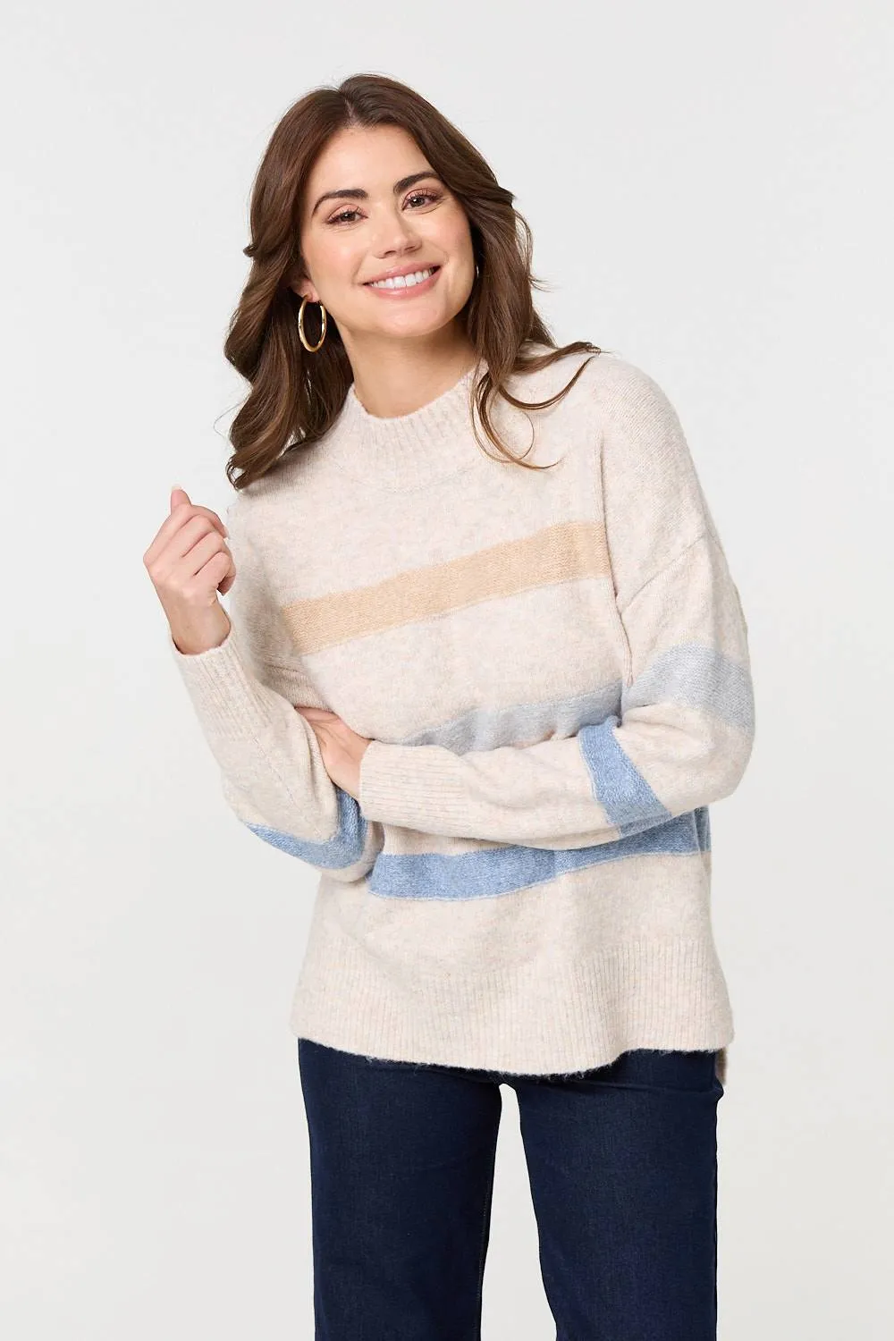 Striped High Neck Boxy Jumper