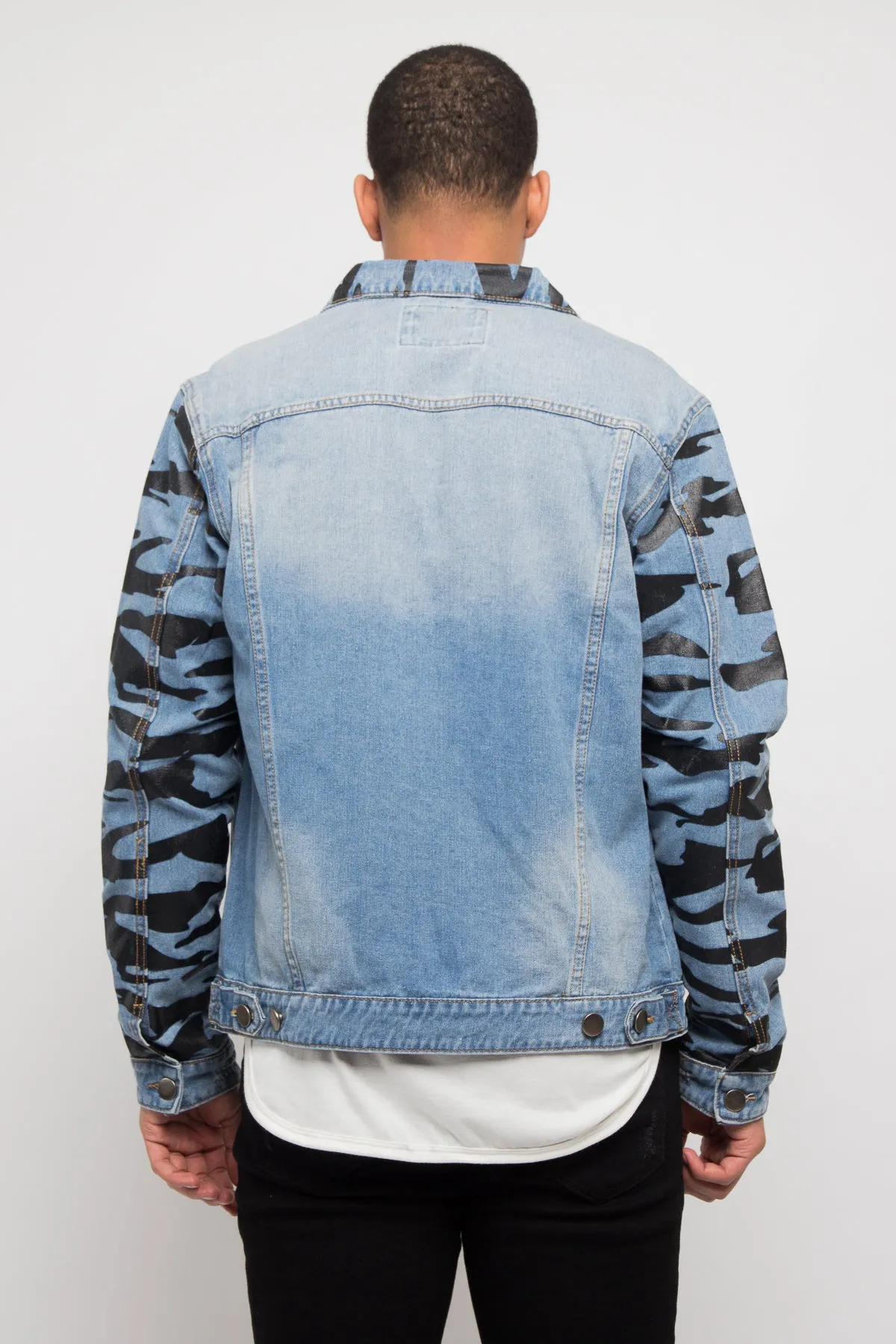 Tiger Striped Sleeve Denim Jacket