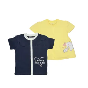 Tops Half Sleeves Girls Yellow/Navy - 2Pc Set