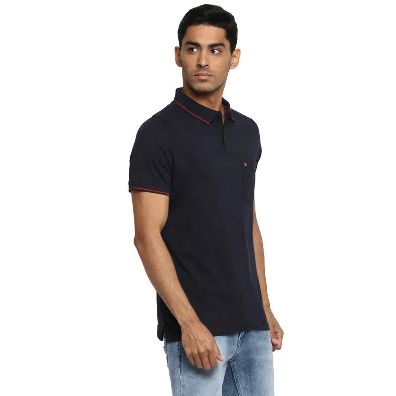 Turtle Men Essentials Navy Blue Solid Polo Neck T-Shirts