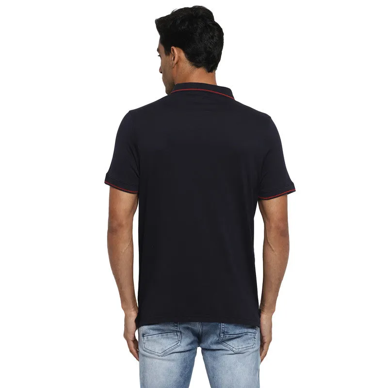 Turtle Men Essentials Navy Blue Solid Polo Neck T-Shirts