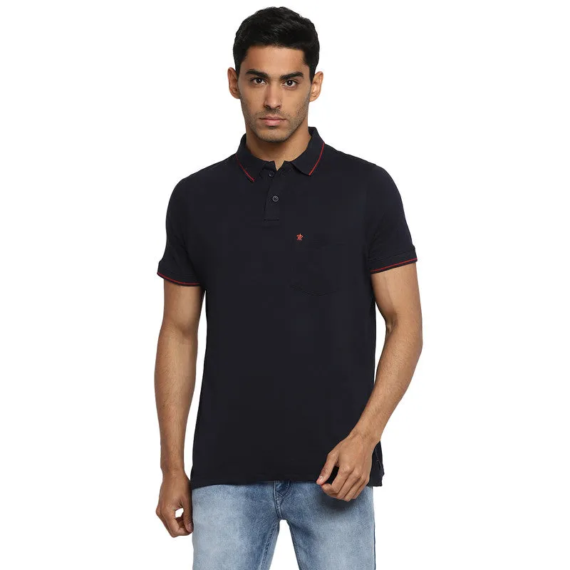 Turtle Men Essentials Navy Blue Solid Polo Neck T-Shirts