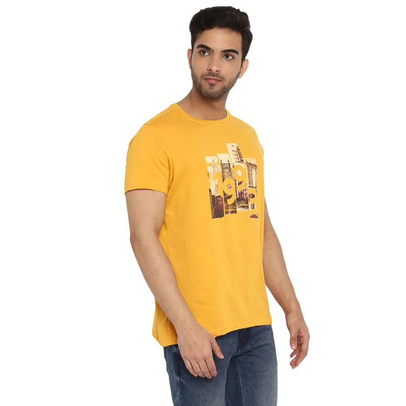 Turtle Men Essentials Yellow Printed Round Neck T-Shirts (38845)