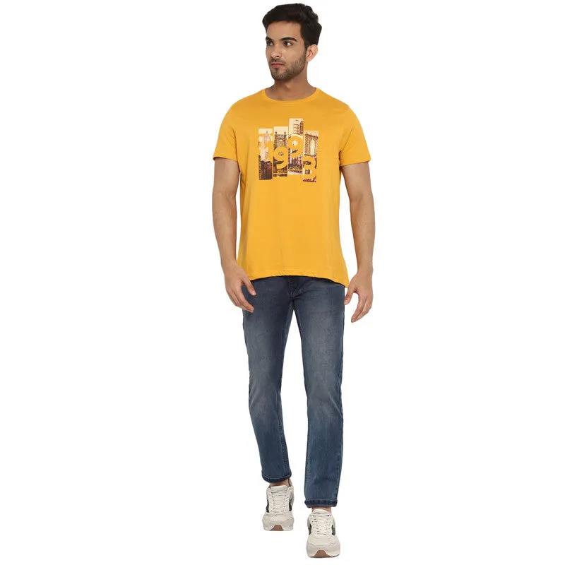 Turtle Men Essentials Yellow Printed Round Neck T-Shirts (38845)