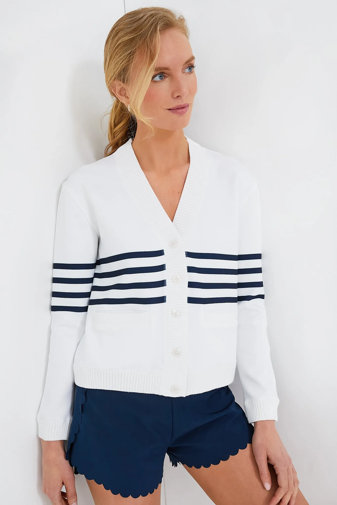 White Striped Charley Cardigan