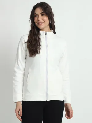 Women Mock Collar White Bomber Jacket