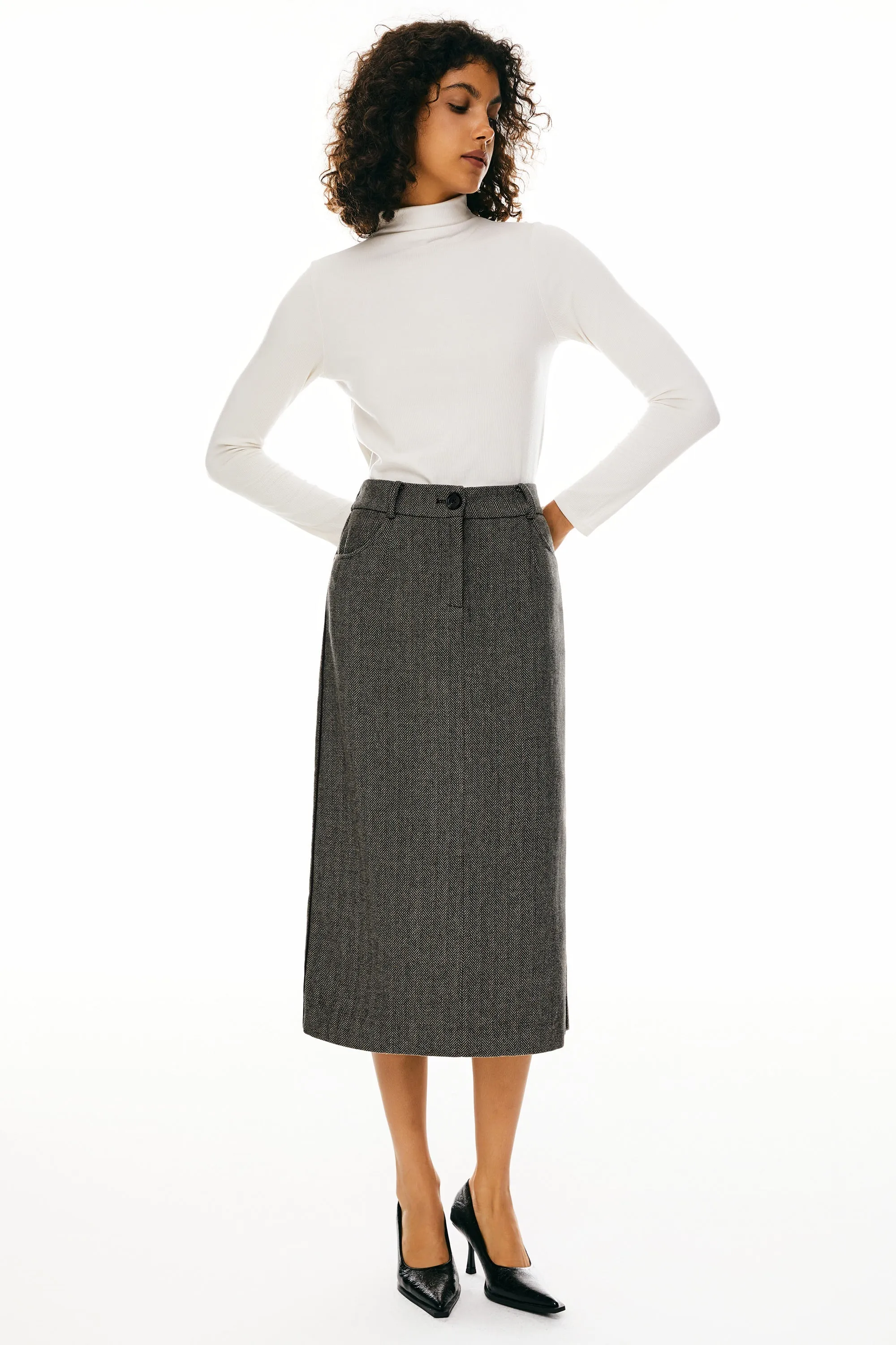 Wool Midi Office Skirt