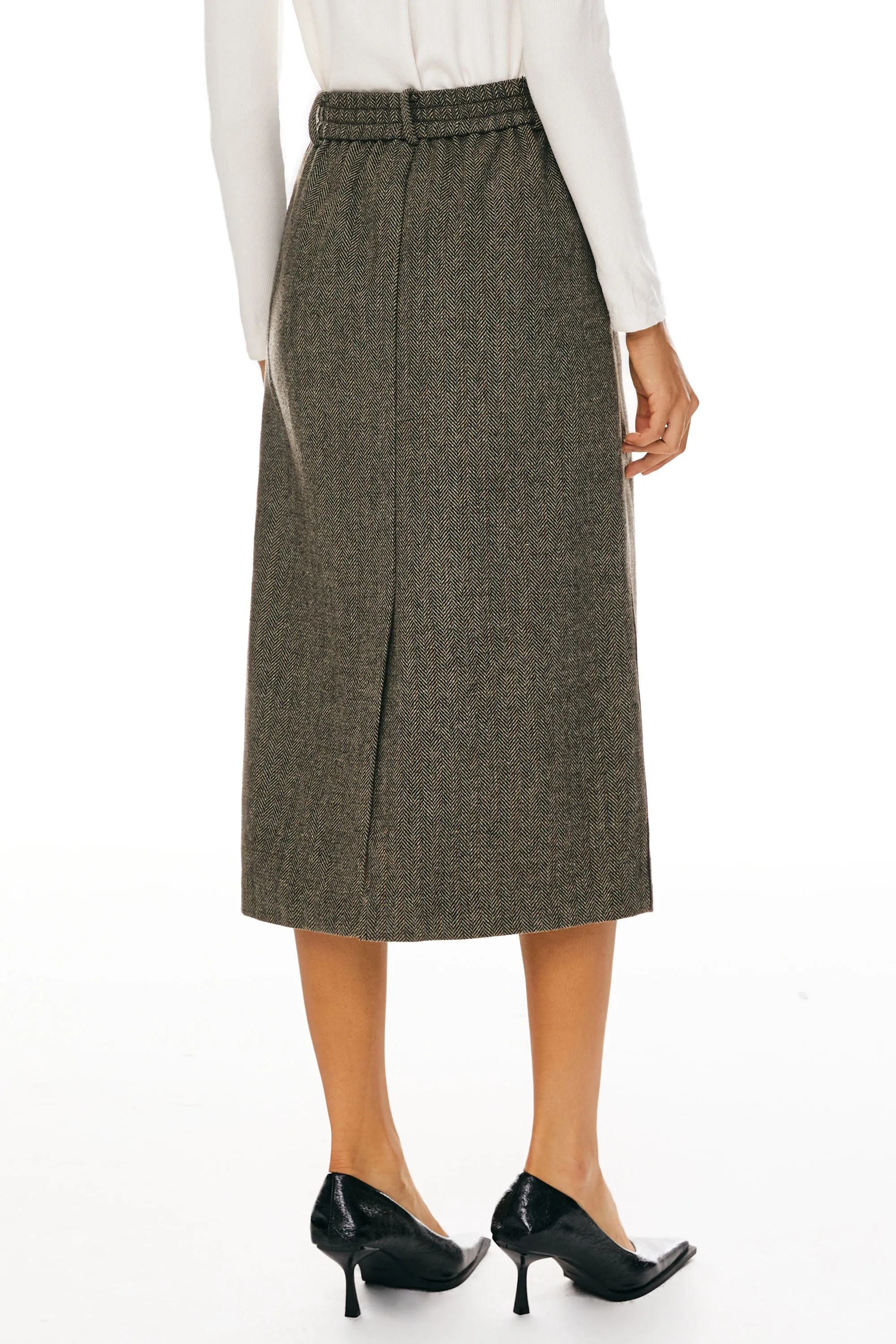 Wool Midi Office Skirt