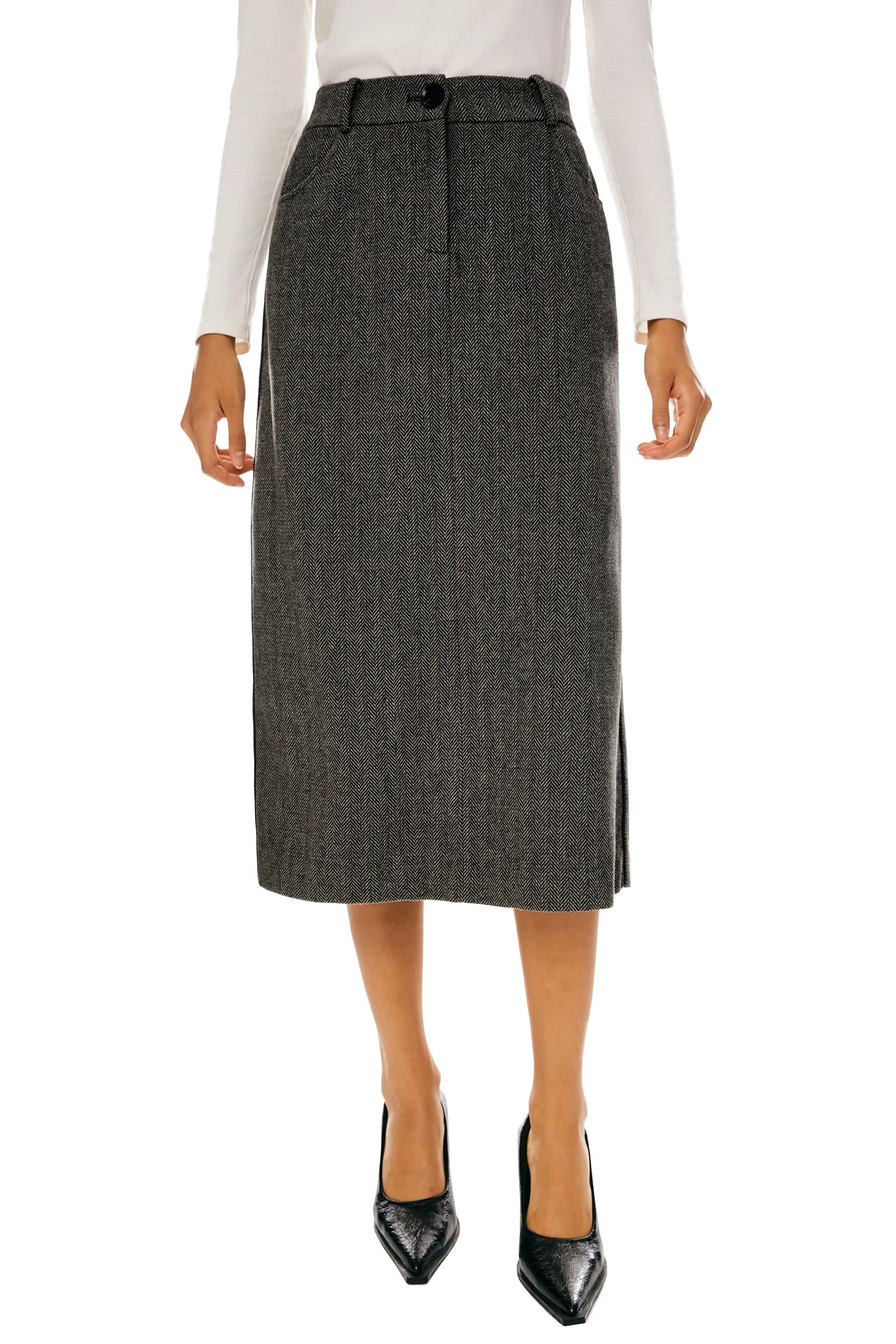 Wool Midi Office Skirt