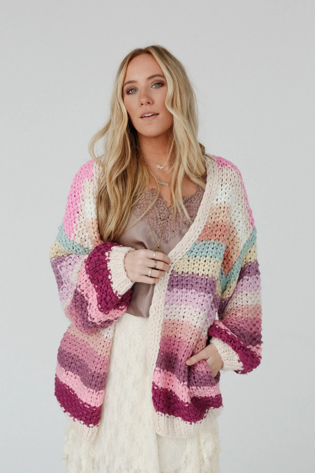 Wrapped up in Color Knit Cardigan - Pink Multi