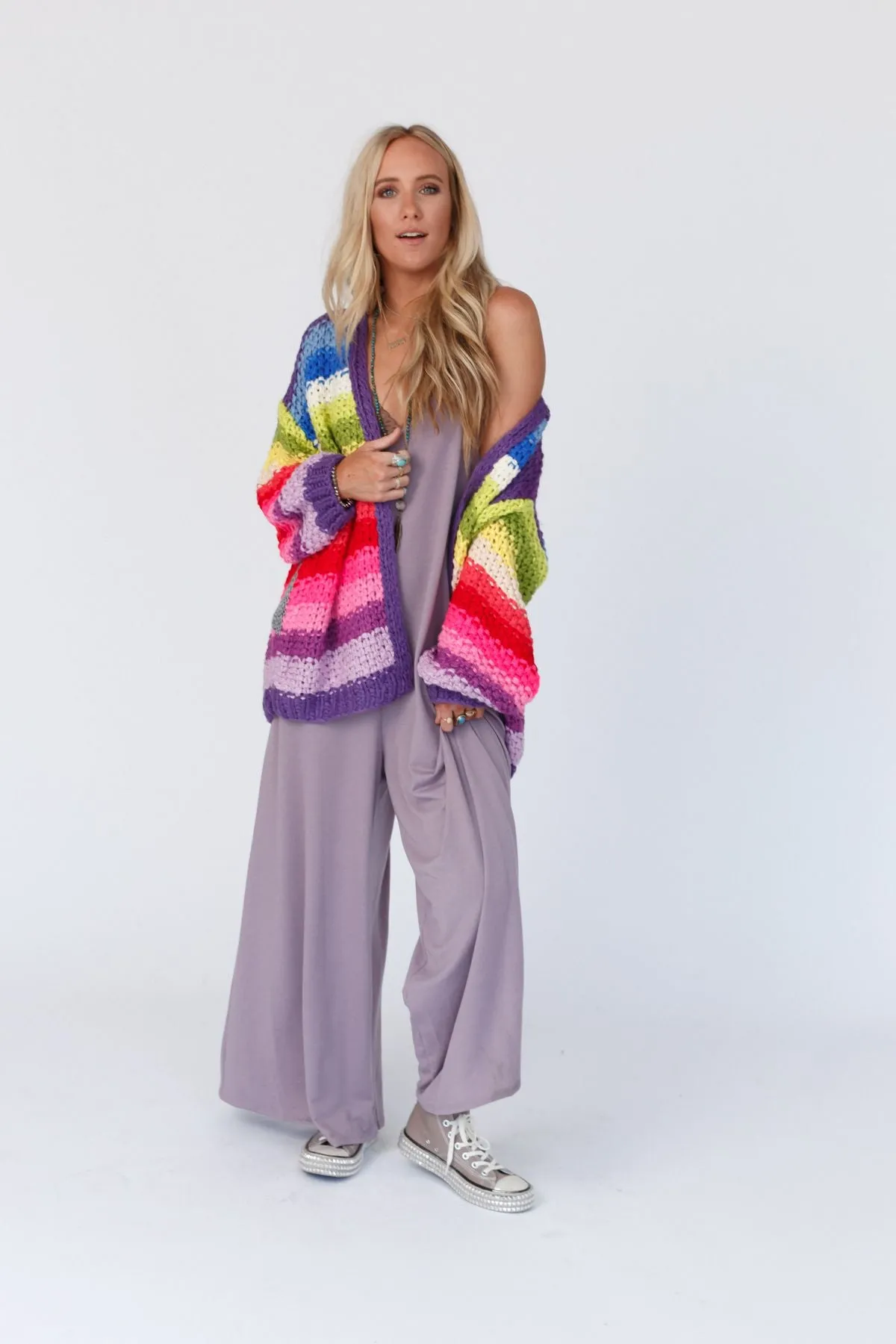 Wrapped up in Color Knit Cardigan - Purple Multi