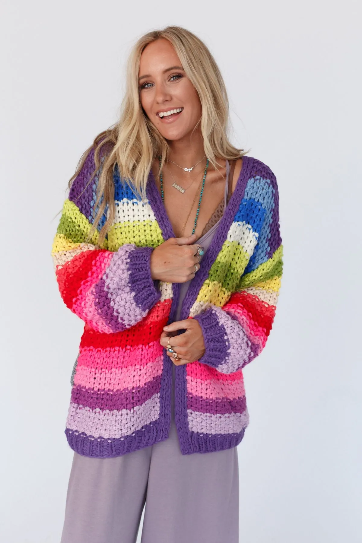 Wrapped up in Color Knit Cardigan - Purple Multi