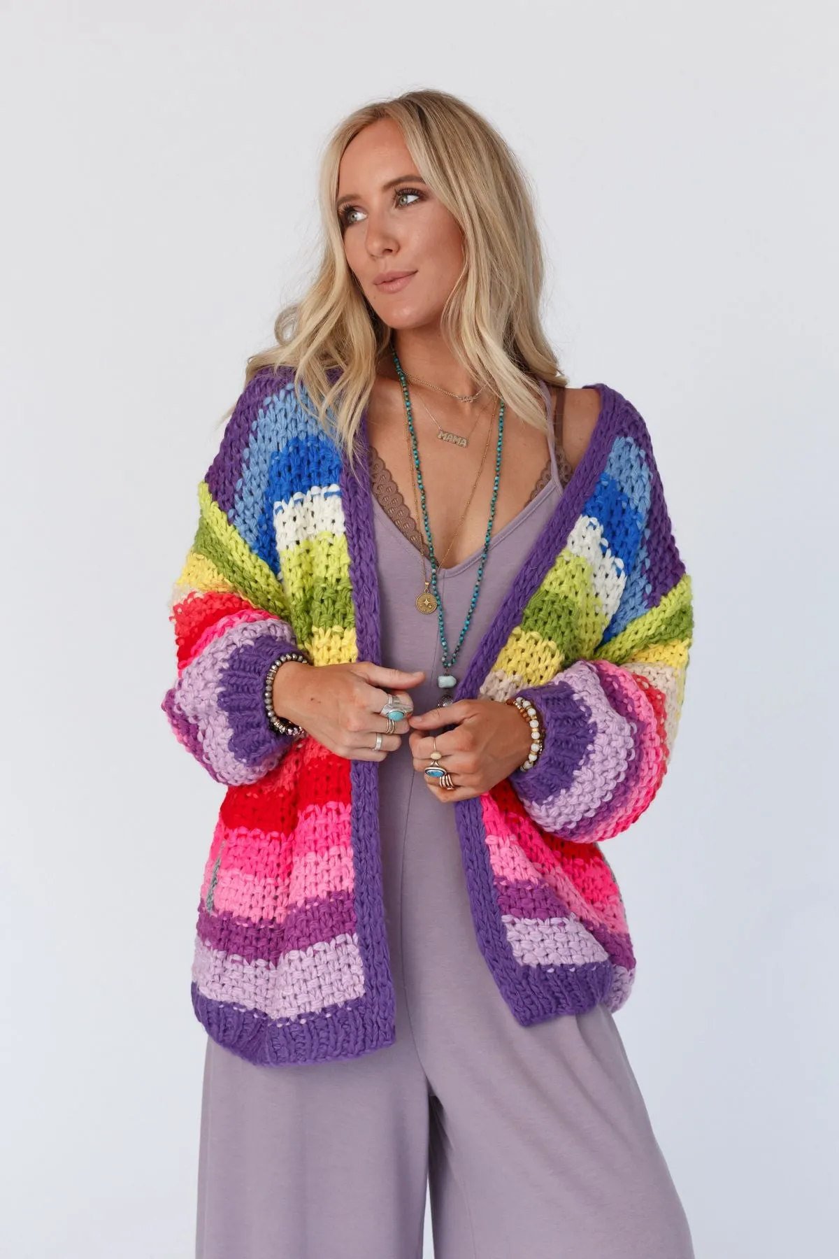 Wrapped up in Color Knit Cardigan - Purple Multi