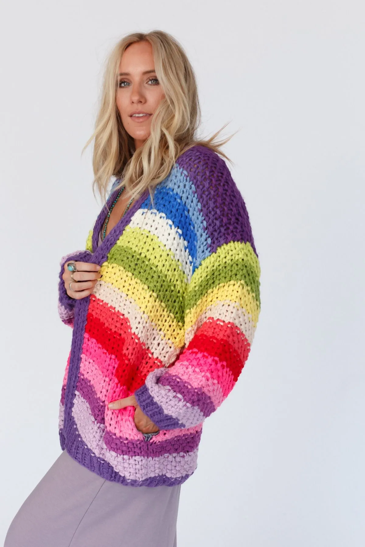 Wrapped up in Color Knit Cardigan - Purple Multi