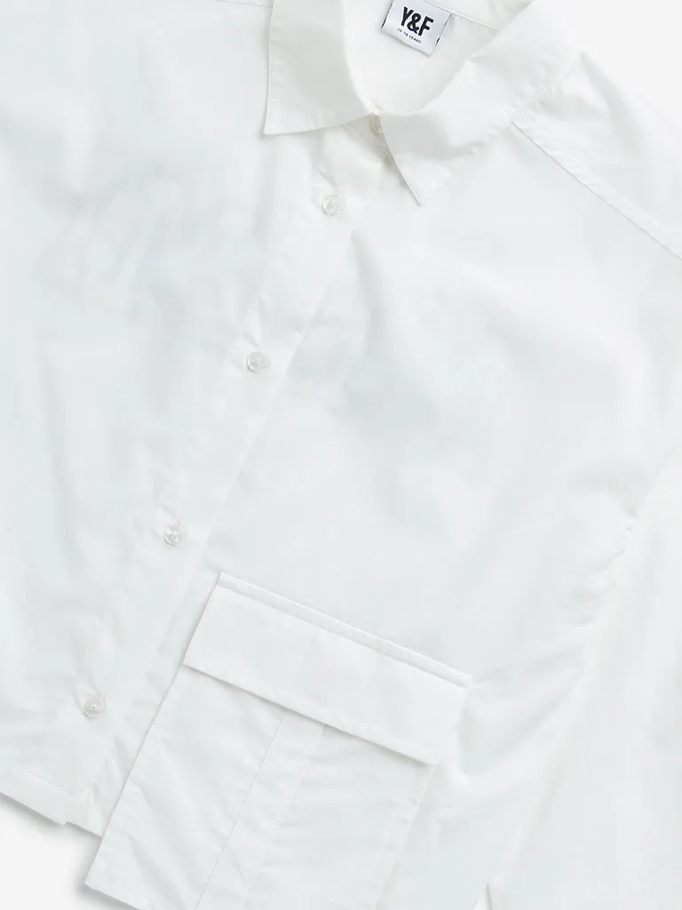 Y&F Kids White Text Design Cotton Shirt